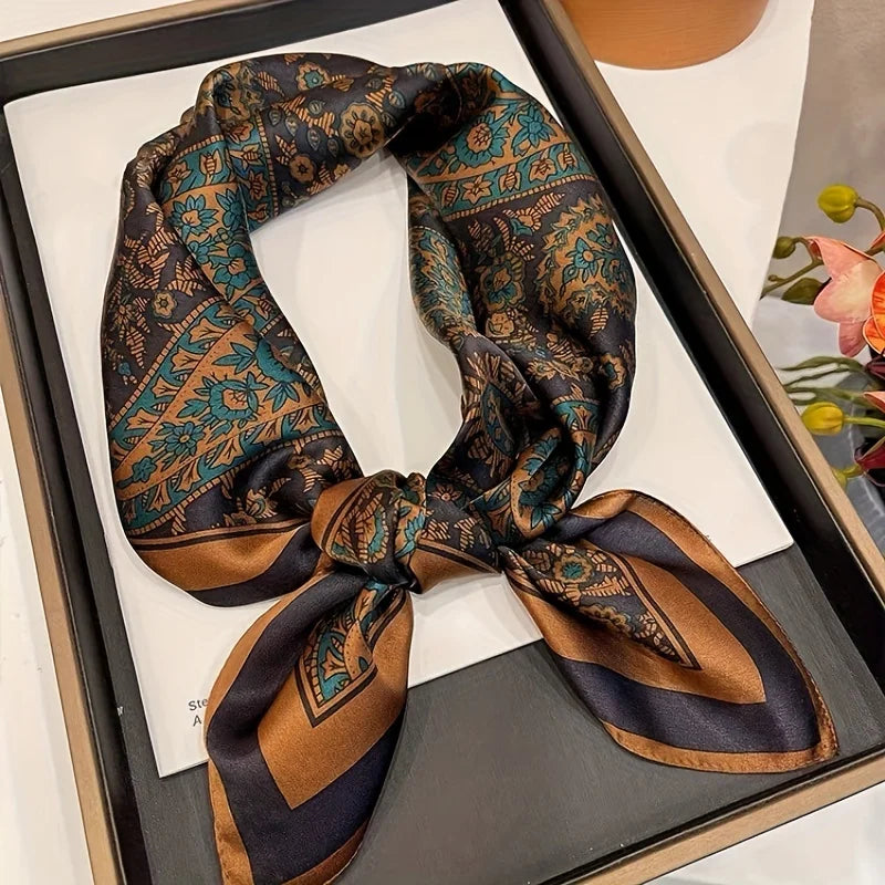 Silk Feel Square Scarf for Women – Satin Hair Wrap & Foulard Shawl