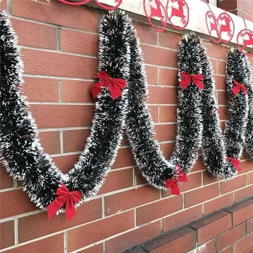 Christmas Tinsel Garland with Bows – 2M Festive Ribbon Decoration