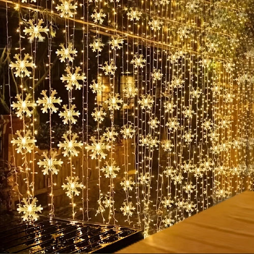 LED Snowflake Curtain Fairy Lights 3M – Christmas Window Decor