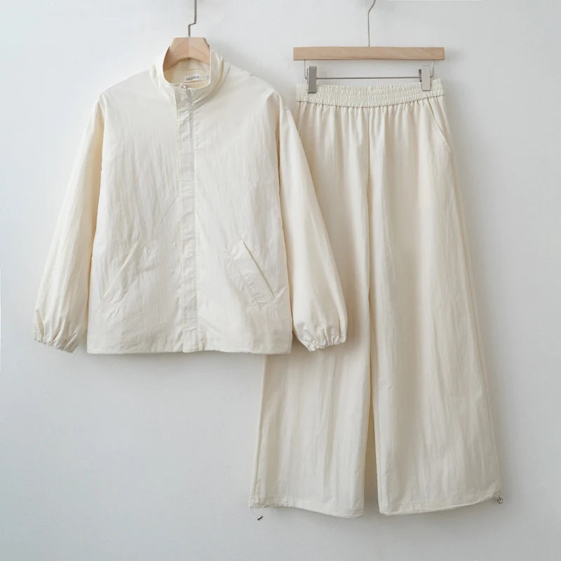 Women's Jacket and Wide Leg Pants Set Casual Sporty Two-Piece