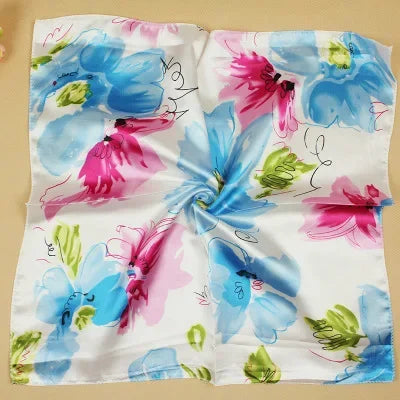 Women's Printed Square Head Scarf – 50x50cm Silk-Feel Kerchief