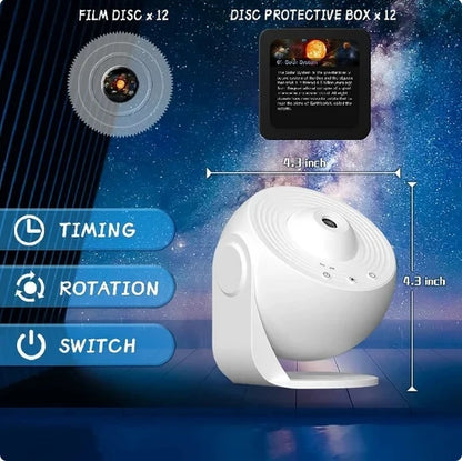 Galaxy Projector Night Light – 360° Rotating Planetarium Lamp with 12 Film Discs