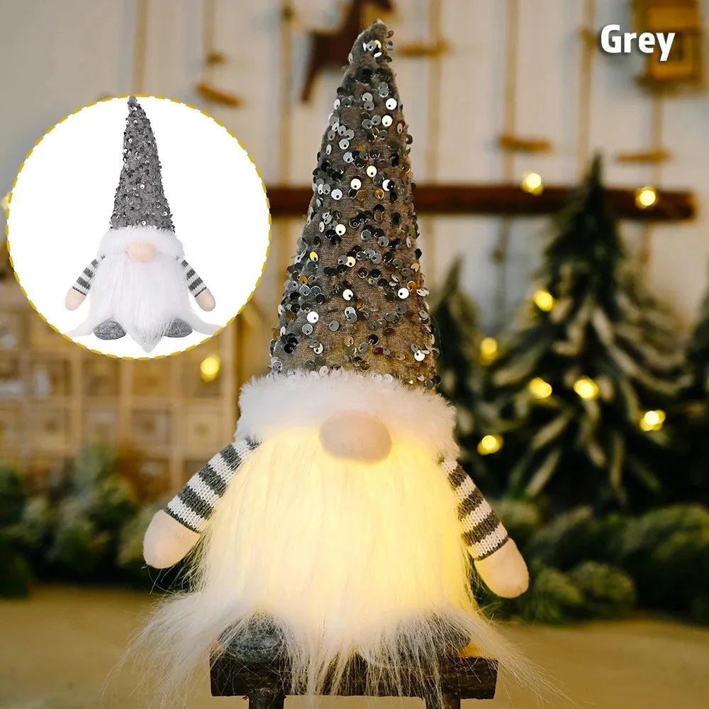 Light-Up Christmas Gnome Figurine – Glowing Sequin Faceless Doll Holiday Decoration