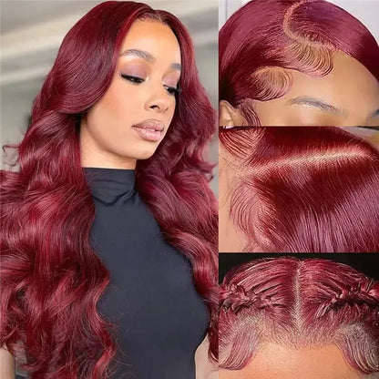 99J Burgundy Body Wave Lace Front Wig Human Hair 250% Density 13x4 HD Lace