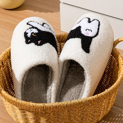 Cartoon Cat Winter Slippers for Women – Soft Plush Anti-Slip Indoor House Shoes