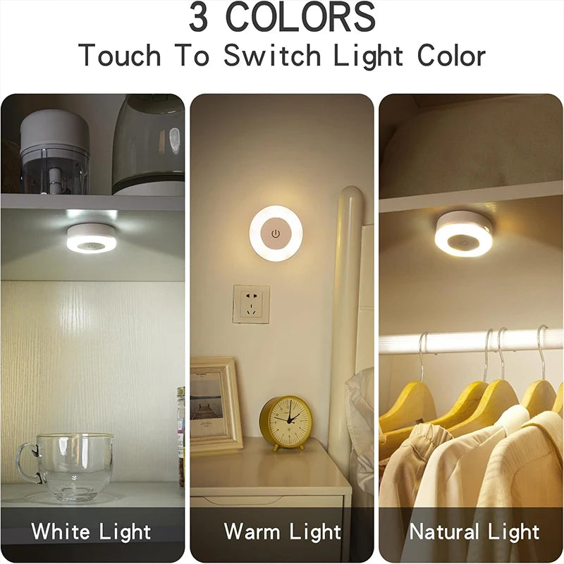 LED Touch Night Light USB Rechargeable 3-Color Dimmable Wall Lamp