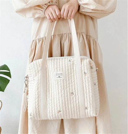 Quilted Embroidery Diaper Bag – Stylish Mummy Shoulder Tote