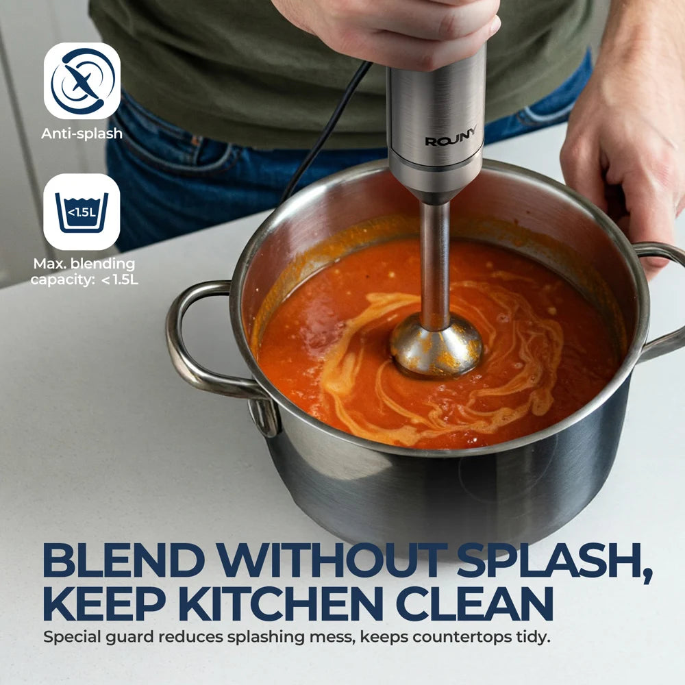 4-in-1 Immersion Blender – Stainless Steel Hand Stick Blender with Whisk & Chopper