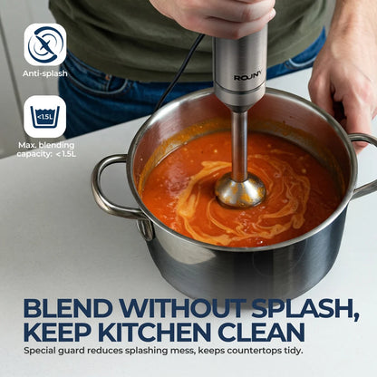 4-in-1 Immersion Blender – Stainless Steel Hand Stick Blender with Whisk & Chopper