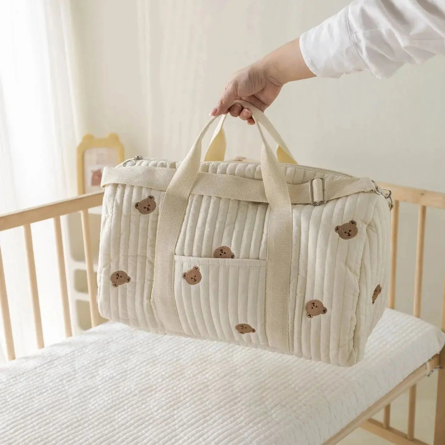 Large Quilted Maternity Diaper Tote Bag – Multi-Functional Travel Organizer