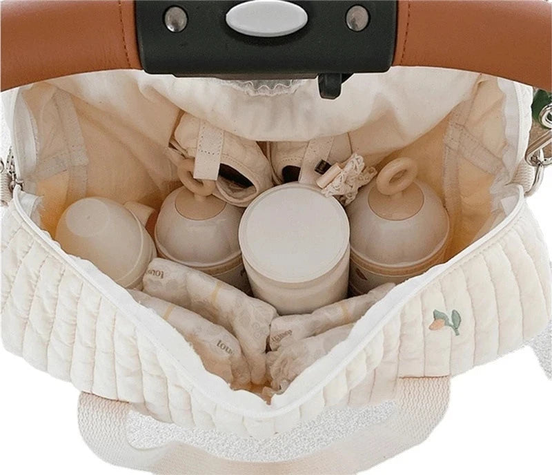 Quilted Embroidery Diaper Bag – Stylish Mummy Shoulder Tote