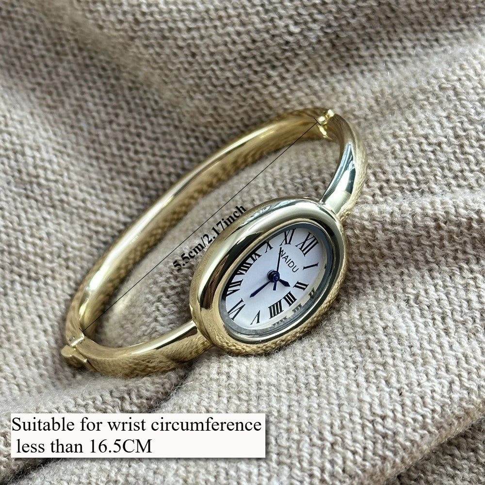 Gold Bangle Bracelet Watch for Women – Oval Dial, Roman Numerals