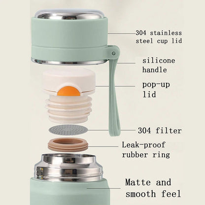 Vacuum Insulated Thermos Bottle – Stainless Steel Travel Water Bottle with Handle