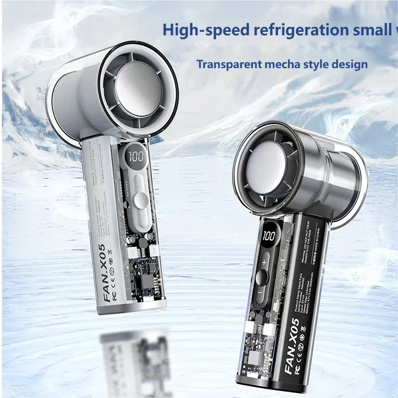 Handheld Mini Fan Transparent USB Rechargeable with Ice Pack & LED