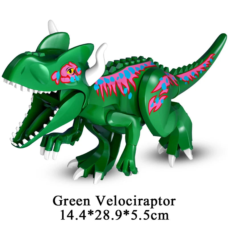 Jurassic Dinosaur Building Blocks Figures – T-Rex Raptor Triceratops MOC Models