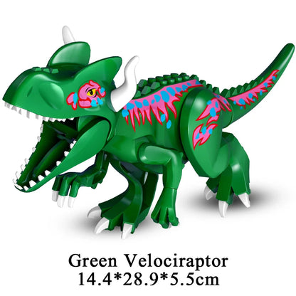 Jurassic Dinosaur Building Blocks Figures – T-Rex Raptor Triceratops MOC Models