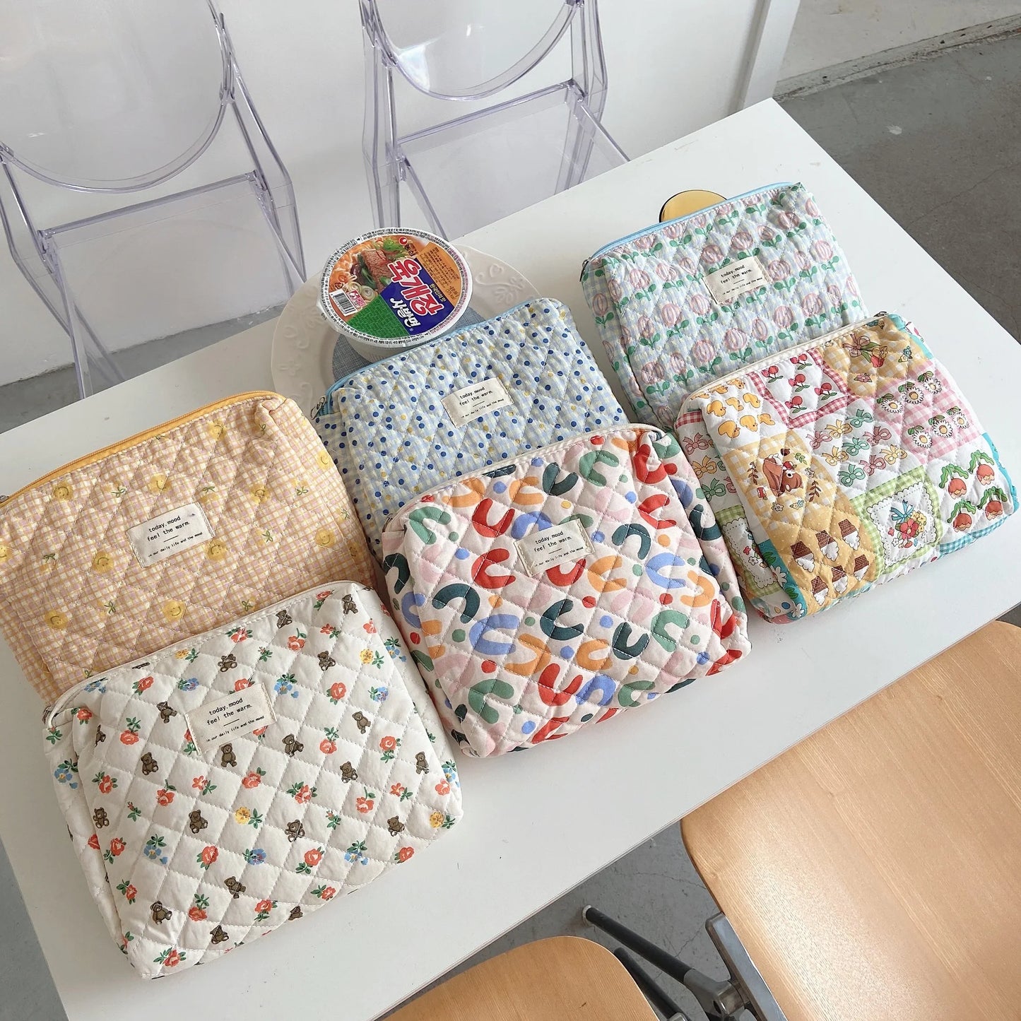 Cartoon Print Quilted Baby Diaper Bag – Zipper Handbag for Travel