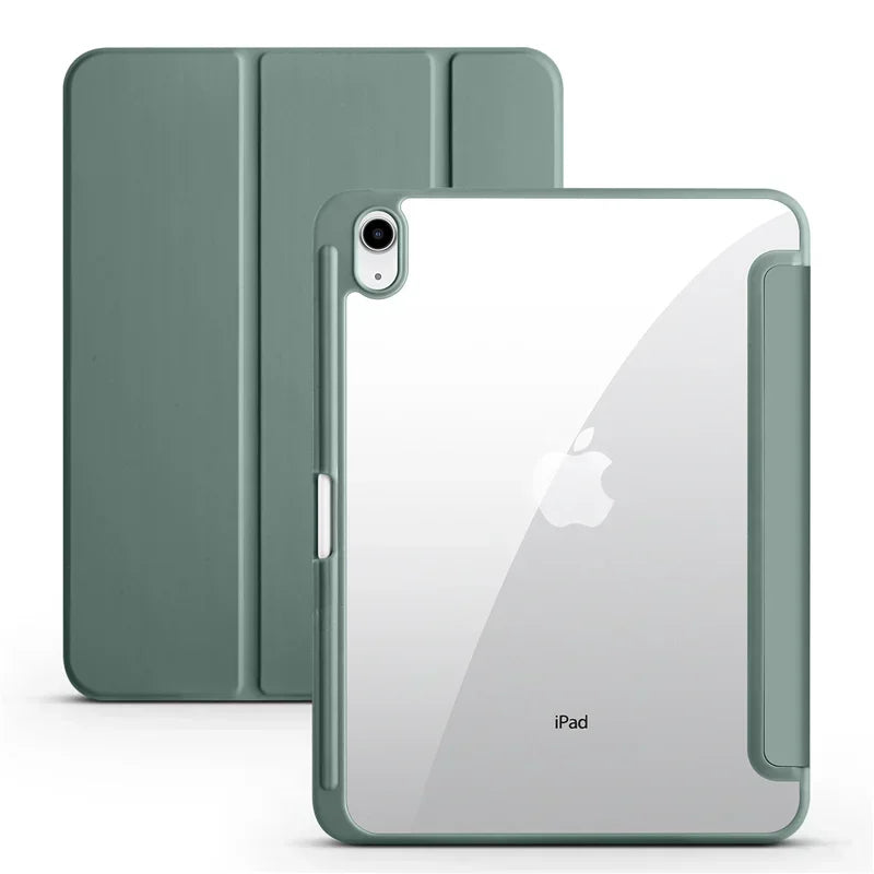 iPad Case with Pencil Holder - Trifold Clear Acrylic Back Cover