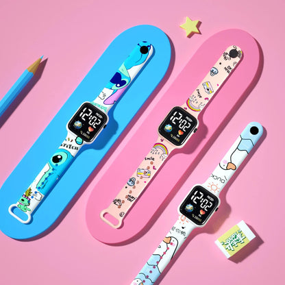 Kids Digital LED Watch – Cute Cartoon Print Silicone Wristwatch for Girls & Boys