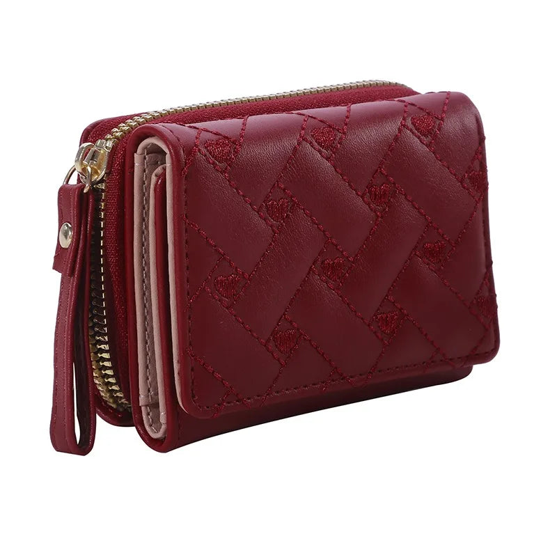 Women's Trifold Wallet – PU Leather Embroidered Short Card Purse