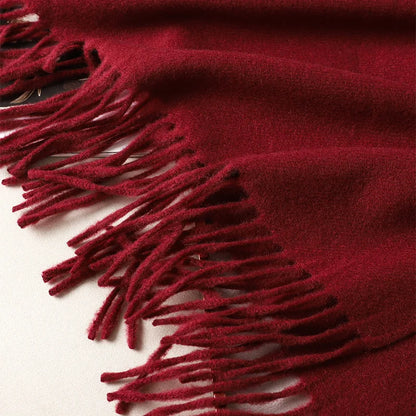 Women's Solid Cashmere Winter Scarf with Tassels – Warm Shawl Pashmina