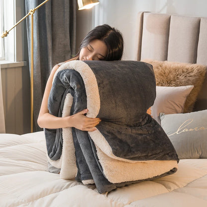 Double-Sided Wool Throw Blanket – Thick Warm Winter Bed Blanket, 12 Colors