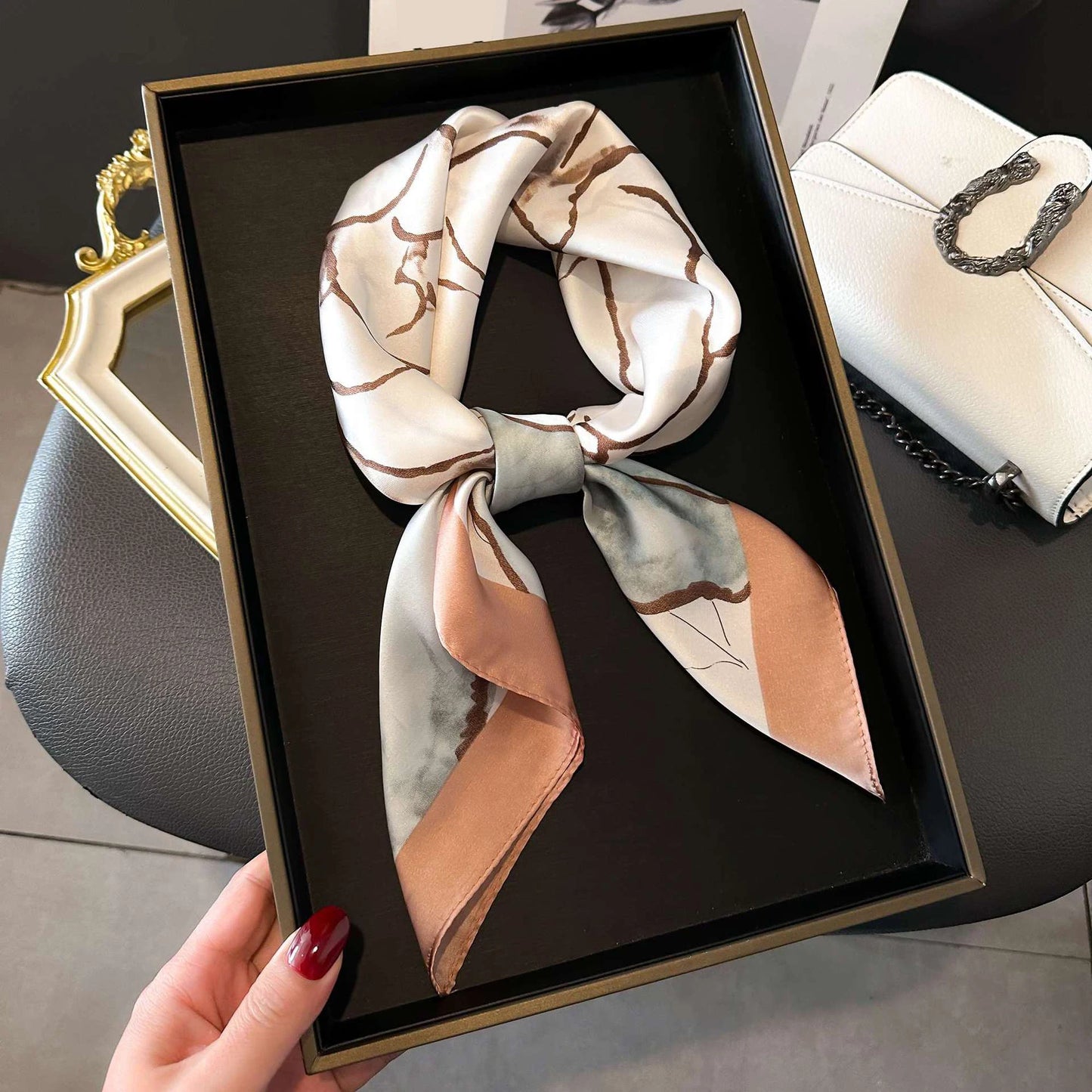 Faux Silk Square Scarf – Elegant Printed Shawl for Women