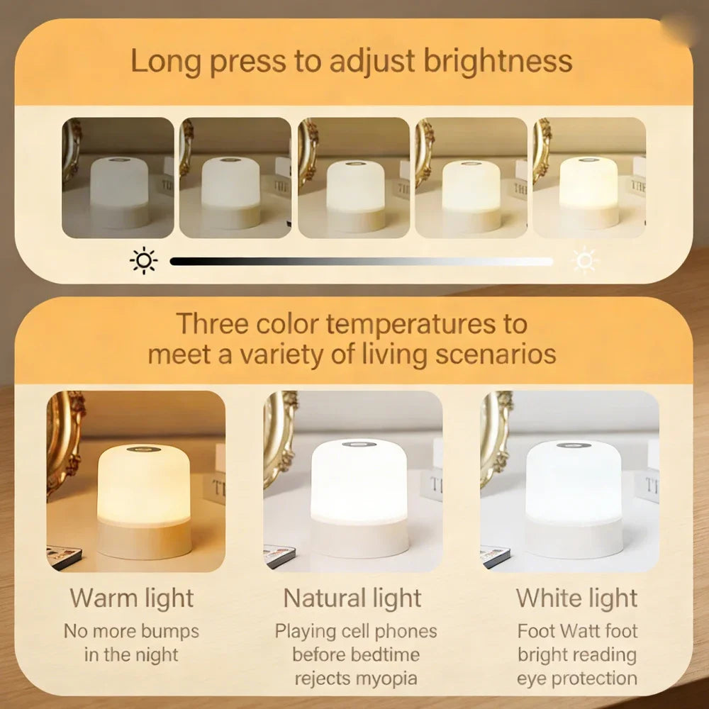 LED Night Light Dimmable Touch Lamp – Rechargeable Bedside