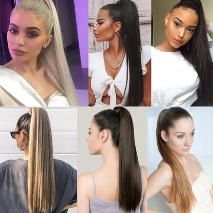 Wrap Around Ponytail Extension Synthetic Straight Hair 22-34 Inch