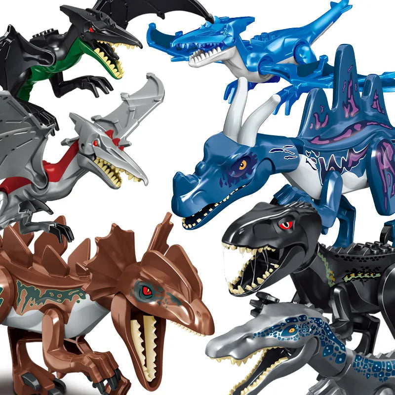 Jurassic Dinosaur Building Blocks Figures – T-Rex Raptor Triceratops MOC Models